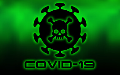 Coronavirus ,COVID-19.Green neon inscription covid-19 on a dark green background.Logo, symbol and Background.Vector illustration