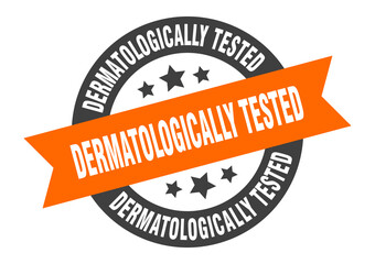 dermatologically tested sign. round ribbon sticker. isolated tag