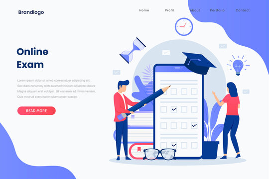 Online exam web banner illustration. Illustration for websites, landing pages, mobile applications, posters and banners.