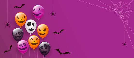 Purple Banner with Scary Balloons and Spiders