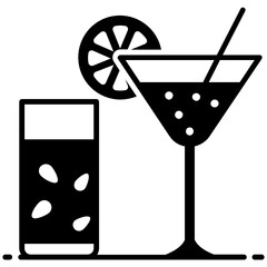 
Cute lemon slice with glass, cocktail icon trendy design 
