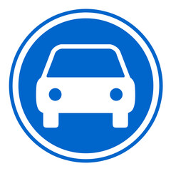 Car icon on blue background.