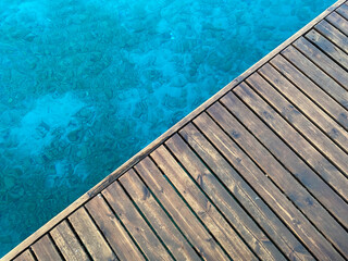 Fototapeta na wymiar close up wooden floor on the sea