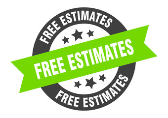 free estimates sign. round ribbon sticker. isolated tag