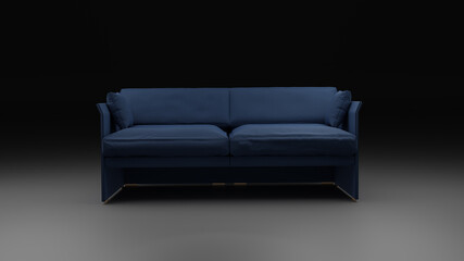 3d render of a realistic blue couch with studio backgroun