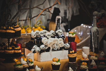 Candy bar with sweets for the celebration of Halloween