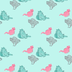 watercolor seamless pattern with cats