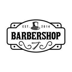 Vintage Barbershop Logo With Hat and Razor Emblem Retro Design Illustration Icon
