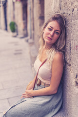 Fototapeta premium Young attractive woman looking sexy with fresh and natural beauty. Real People Outdoors Portrait