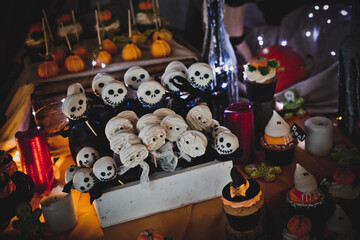 Candy bar with sweets for the celebration of Halloween