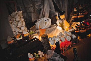 Candy bar with sweets for the celebration of Halloween