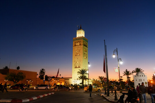 Koutoubia Mosque in Marrakech at night. Morocco