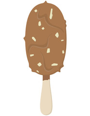 Ice cream in chocolate glaze. Summer dessert in cartoon style.