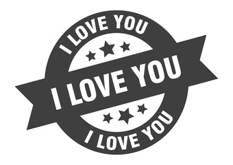 i love you sign. round ribbon sticker. isolated tag
