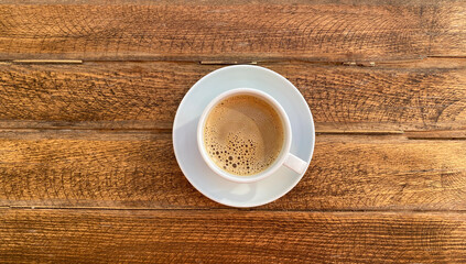 Top view coffee on wooden table