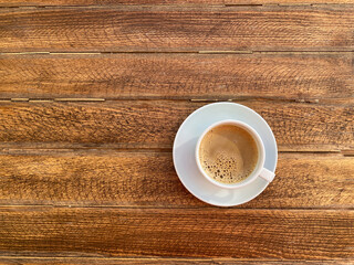 Top view coffee on wooden table