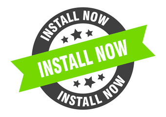install now sign. round ribbon sticker. isolated tag