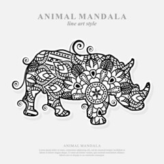Rhino Mandala Vector Line Art Style