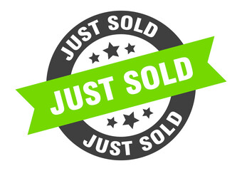 just sold sign. round ribbon sticker. isolated tag