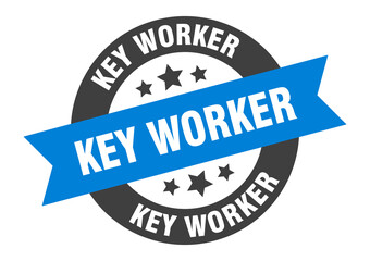 key worker sign. round ribbon sticker. isolated tag