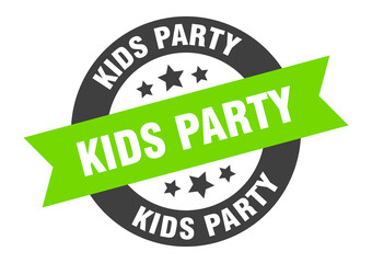 kids party sign. round ribbon sticker. isolated tag