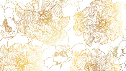 Luxury rose golden art deco wallpaper. Nature background vector. Floral pattern with golden flower line art. Vector illustration..