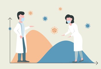 Health workers are working to reduce the incidence of covid-19. Vector illustration on flat design