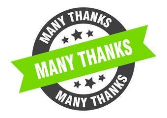 many thanks sign. round ribbon sticker. isolated tag