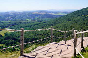 wooden walkway path stairs in puy de dome french mountains volcano