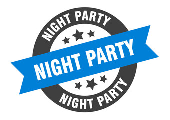 night party sign. round ribbon sticker. isolated tag