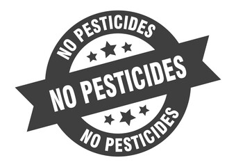 no pesticides sign. round ribbon sticker. isolated tag