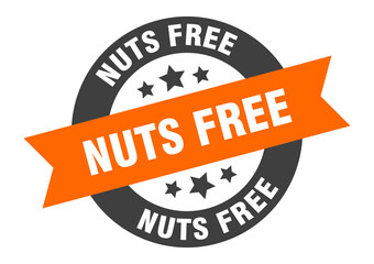 nuts free sign. round ribbon sticker. isolated tag