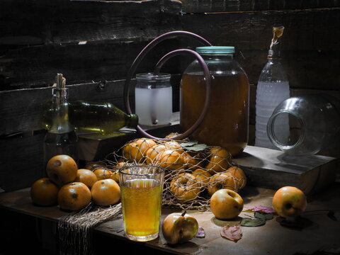 Making Home-made Moonshine From Apples. Still Life.