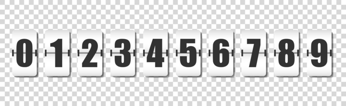 Countdown numbers flip counter, retro style flip clock or scoreboard mechanical numbers 0 to 9 set