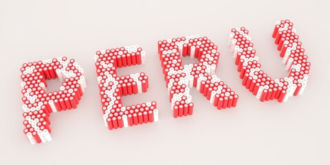 PERU text made with many batteries. Electrical technologies related 3d rendering