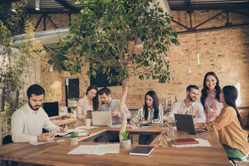 Nice attractive cheerful confident skilled people meeting analyzing economy finance growth plan...