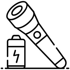 
A portable torch light with battery in icon

