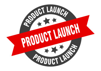 product launch sign. round ribbon sticker. isolated tag
