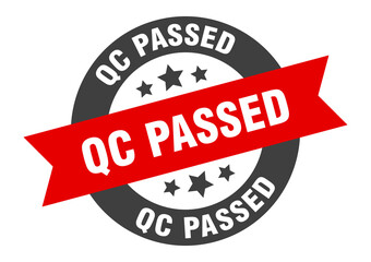 qc passed sign. round ribbon sticker. isolated tag