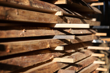 Stack of cut wooden boards