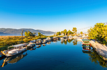 Fototapeta na wymiar Azmak River view in Akyaka Village of Turkey