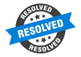 resolved sign. round ribbon sticker. isolated tag