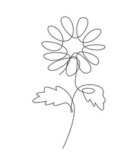Single continuous line drawing minimalist beauty sunflower. Floral concept for posters, wall art, tote bag, mobile case, t-shirt print. Trendy one line draw design vector graphic illustration
