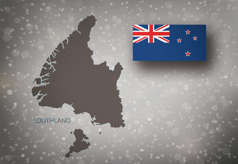Map of Southland and flag of New Zealand, New Zealand region, 3D illustration