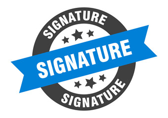 signature sign. round ribbon sticker. isolated tag