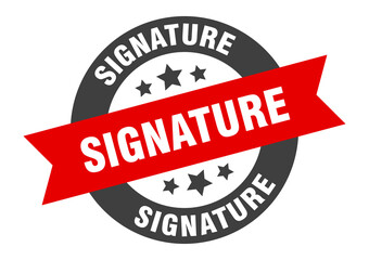 signature sign. round ribbon sticker. isolated tag