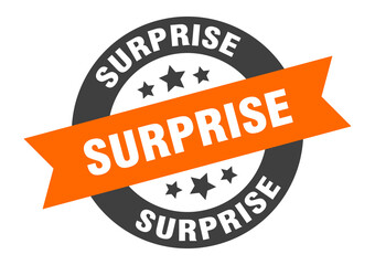 surprise sign. round ribbon sticker. isolated tag