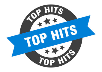 Fototapeta premium top hits sign. round ribbon sticker. isolated tag