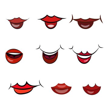 Vector hand drawn fanny cartoon mouth set for character expression