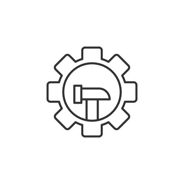 gear with hammer icon, simple outline clip art preview